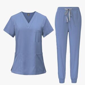 Light Blue Scrub Set: Jacket, Top, Pants